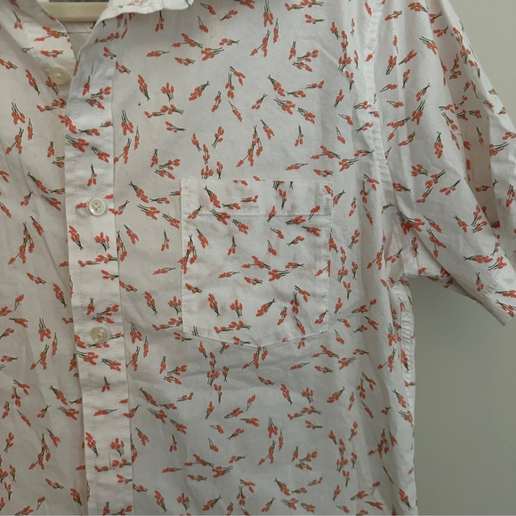 Goodfellow & Co Slim Fit Button-Up Shirt White Orange Floral Cotton Stretch Pock - Picture 3 of 4